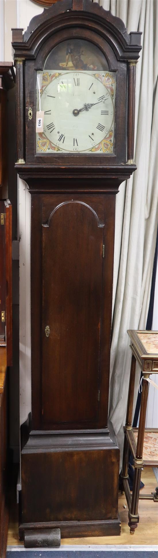 An early 19th century oak 30 hour longcase clock by Hooker, Lewes Height 203cm